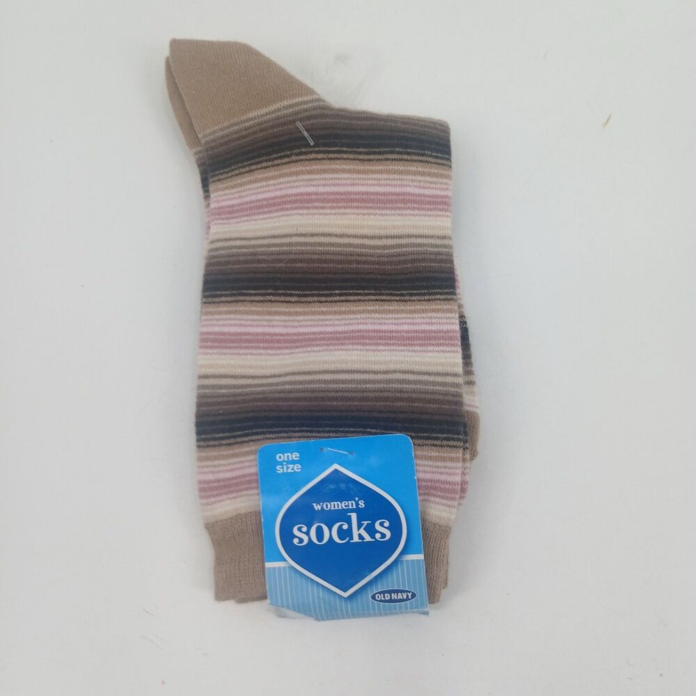 womans old navy socks one size earth tones striped knit crew socks